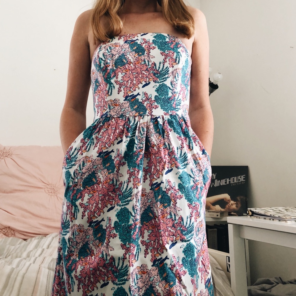 vineyard vines coral print strapless dress - Picture 2 of 4